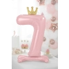 Stoječi folija balon številka 7 rožnato-zlat s krono 84 cm