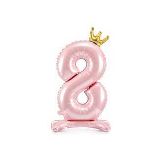 Álló fólia lufi 8-as szám, rózsaszín arany koronával, 84 cm