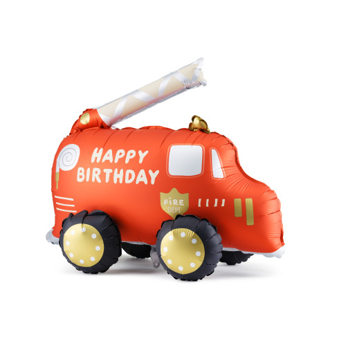Álló fólia lufi tűzoltókkal – Happy Birthday, 67x53 cm, vegyes színek