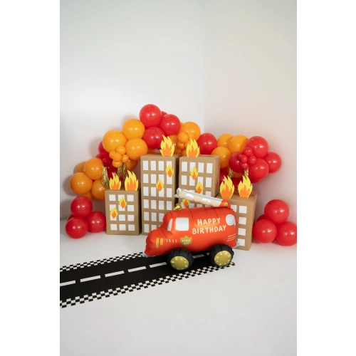 Álló fólia lufi tűzoltókkal – Happy Birthday, 67x53 cm, vegyes színek