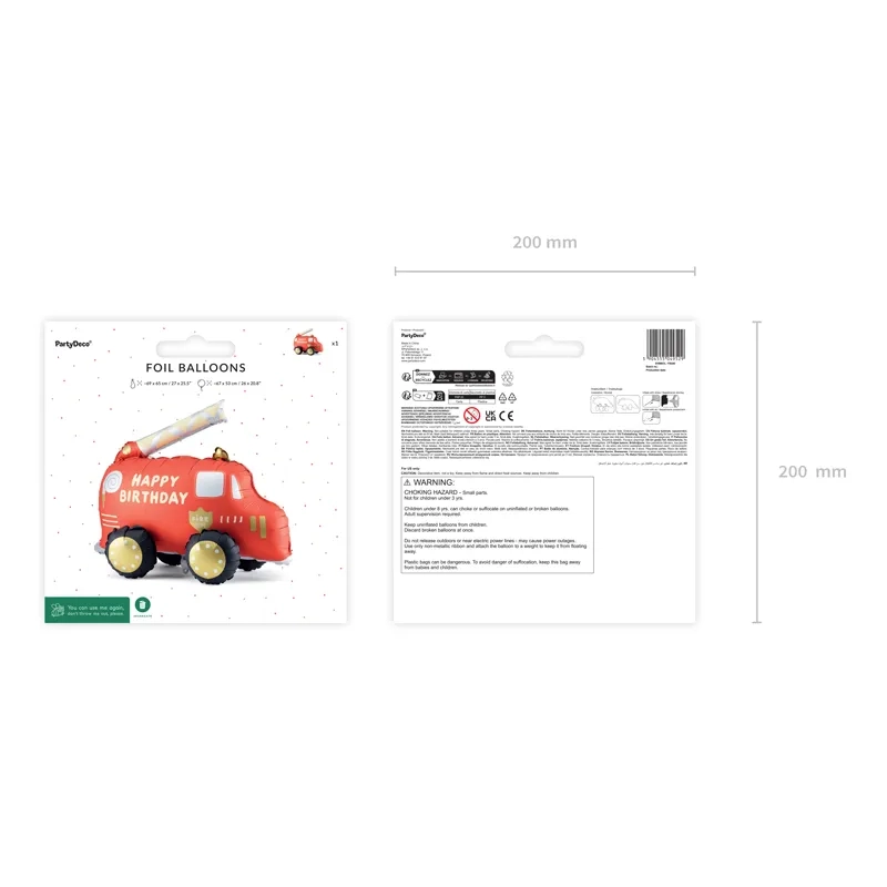 Balon stâlp din folie pompieri „Happy Birthday”, 67x53 cm, mix de culori