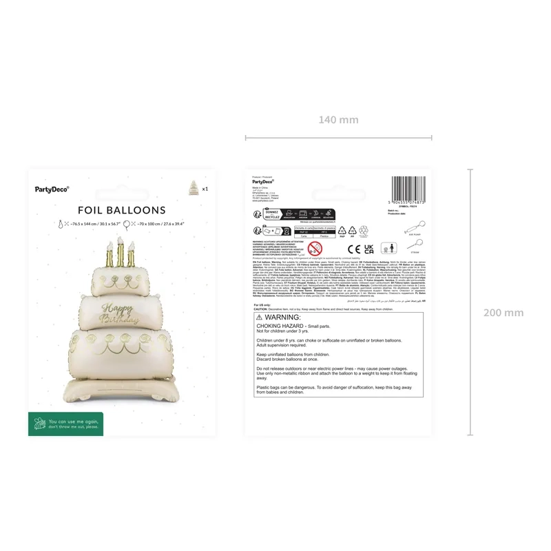 Álló fólia lufi torta, bézs-arany
