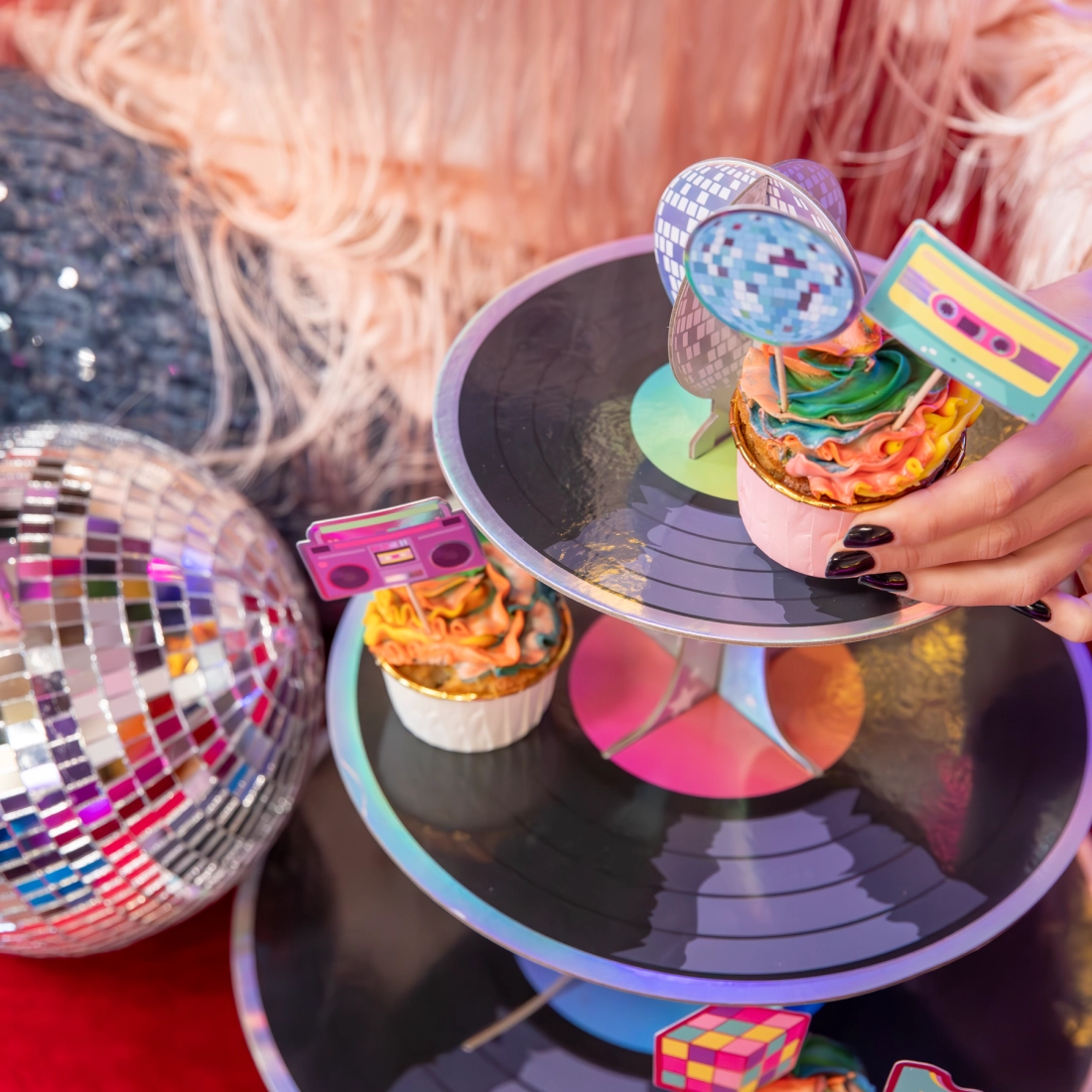 Retro Disco tortaállvány, 34×39 cm, DIY