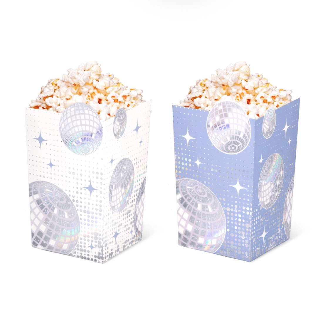 Ezüst disco popcorn doboz 8,5 x 13,5 cm, 6 db csomagolás