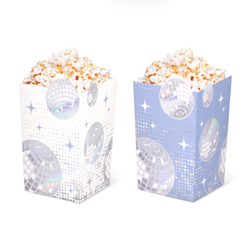 Ezüst disco popcorn doboz 8,5 x 13,5 cm, 6 db csomagolás Ezüst disco popcorn doboz 8,5 x 13,5 cm, 6 db csomagolás