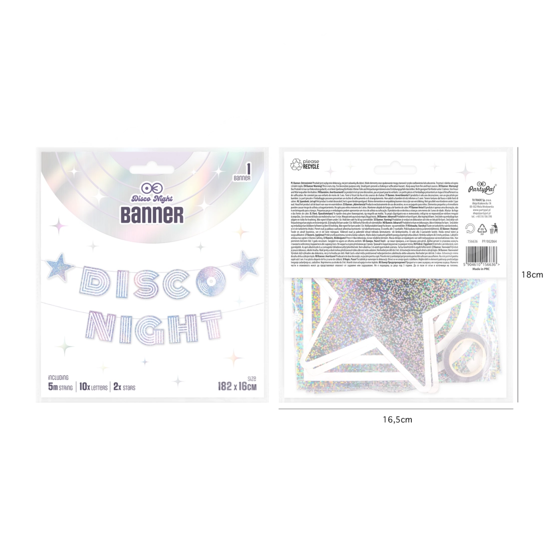 Banner argintiu Disco Night 182x16 cm