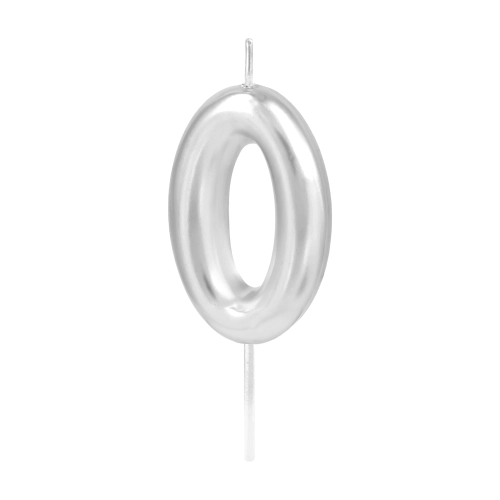 Ezüst fényes tortagyertya, 0 szám, 6 cm