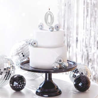 Srebrna sijoča tortna svečka številka 0, 6 cm