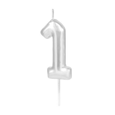 Strieborná lesklá tortová sviečka číslo 1, 6 cm Strieborná lesklá tortová sviečka číslo 1, 6 cm