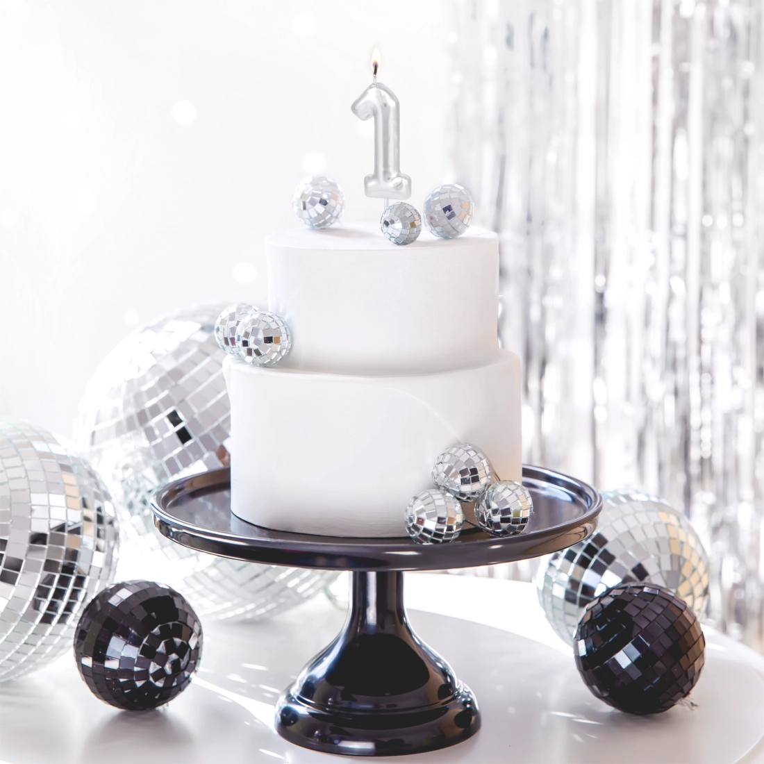 Ezüst fényes tortagyertya, szám 1, 6 cm