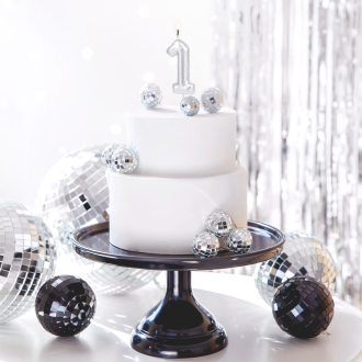 Srebrna sijoča tortna svečka številka 1, 6 cm