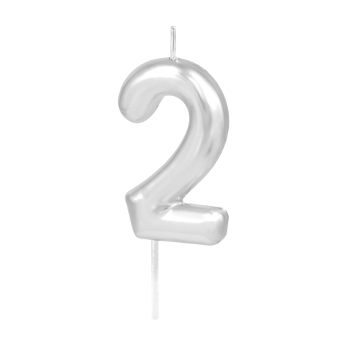 Ezüst fényes tortagyertya 2-es szám, 6 cm Ezüst fényes tortagyertya 2-es szám, 6 cm