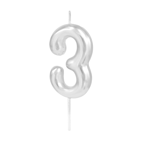 Ezüst fényes tortagyertya 3-as szám, 6 cm Ezüst fényes tortagyertya 3-as szám, 6 cm