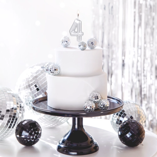 Ezüst fényes tortagyertya szám 4, 6 cm