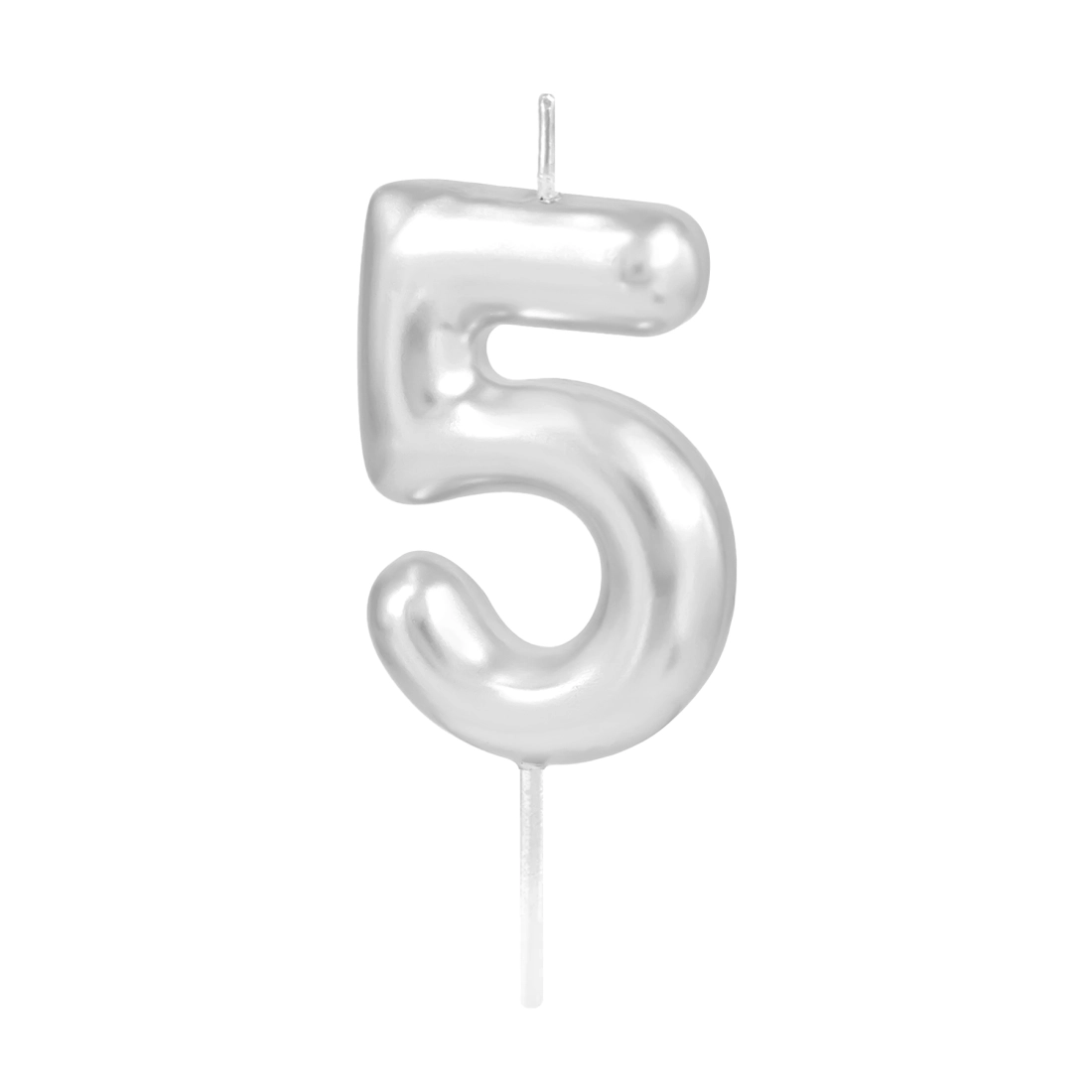 Lumânare pentru tort, cifră 5, argintie lucioasă, 6 cm