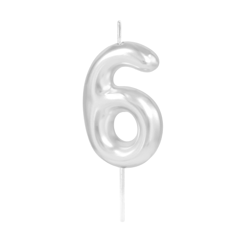 Ezüst fényes tortagyertya 6-os szám, 6 cm Ezüst fényes tortagyertya 6-os szám, 6 cm