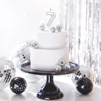 Srebrna sijoča tortna svečka številka 7, 6 cm