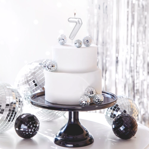 Ezüst fényes tortagyertya 7-es szám, 6 cm