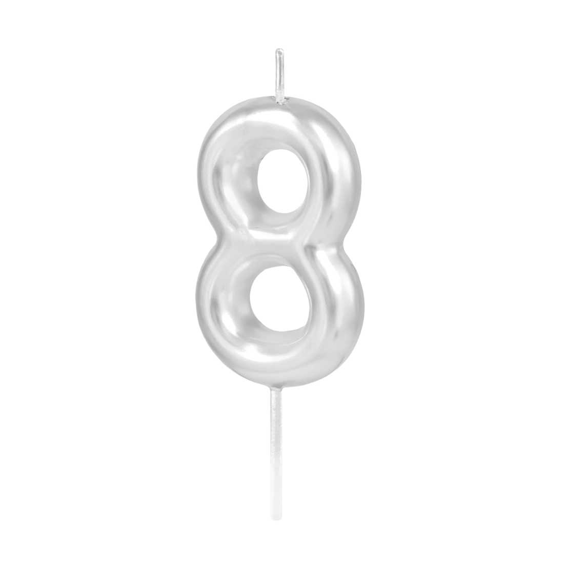 Ezüst fényes tortagyertya 8-as szám, 6 cm