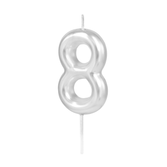 Srebrna sijoča tortna svečka številka 8, 6 cm