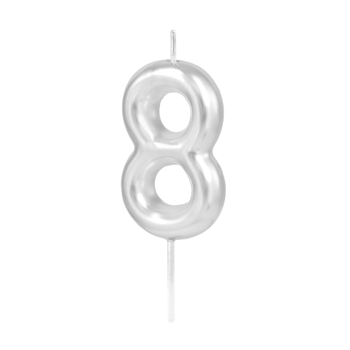 Ezüst fényes tortagyertya 8-as szám, 6 cm