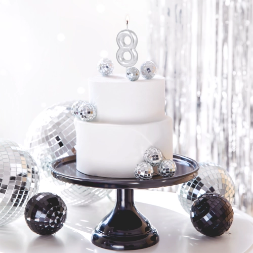 Ezüst fényes tortagyertya 8-as szám, 6 cm