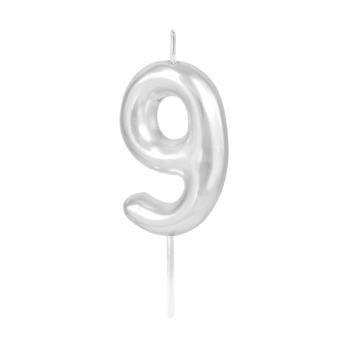 Ezüst, fényes tortagyertya szám 9, 6 cm Ezüst, fényes tortagyertya szám 9, 6 cm