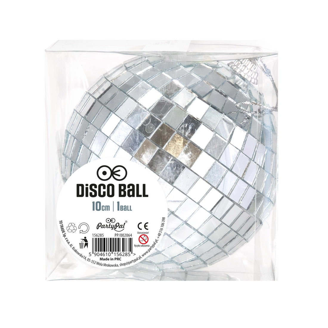 Biluță disco oglindită argintie 10 cm, 1 buc.