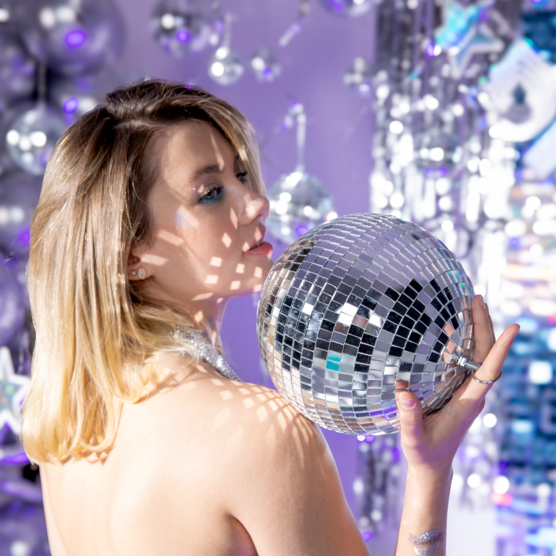 Ezüst tükörmozaikos diszkógömb, 20 cm, 1 db