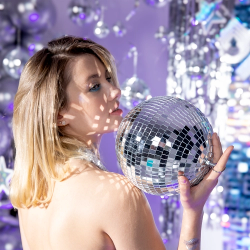 Minge disco oglindă argintie, 20 cm, 1 buc.