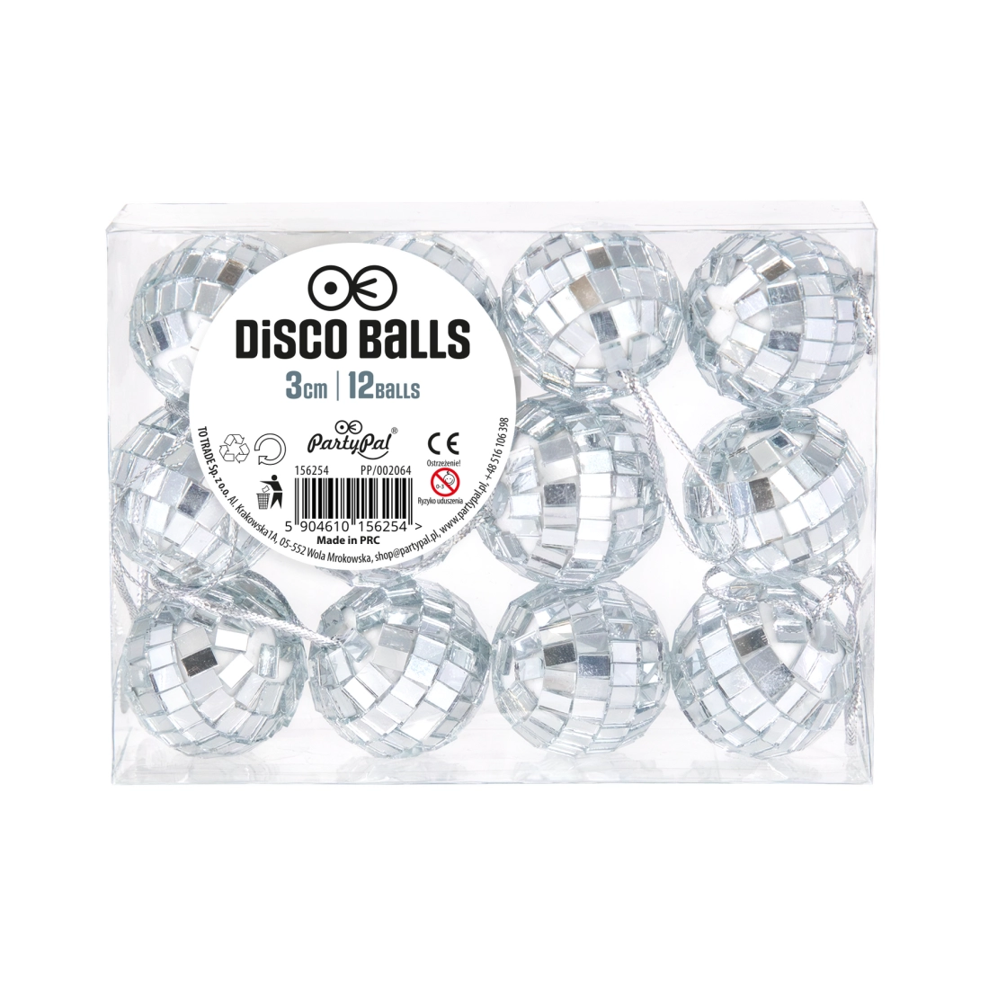 Bilă disco oglindă argintie 3 cm – set 12 buc.