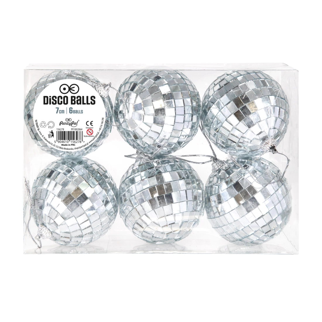 Ezüst tükrös diszkógömb 7 cm – 6 db