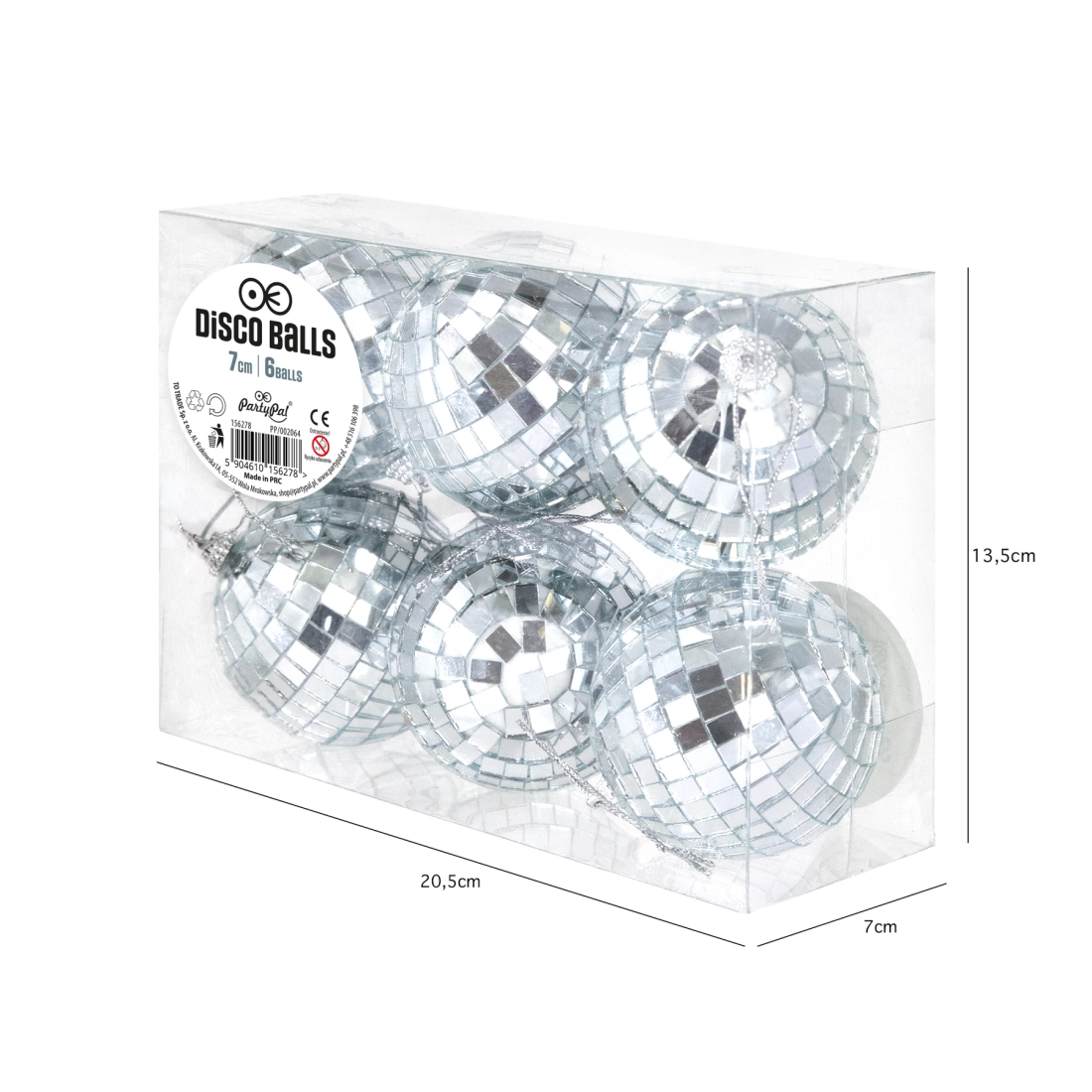 Ezüst tükrös diszkógömb 7 cm – 6 db