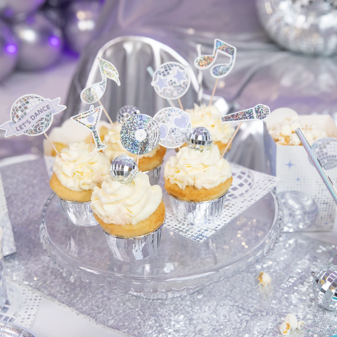 Topper-e disco argintii – set 8 buc.