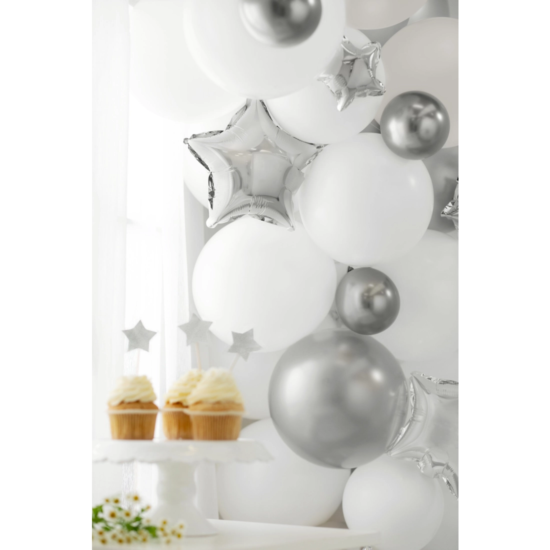 Srebrni folija baloni v obliki zvezde 12 cm – 25 kosov, kovinski učinek