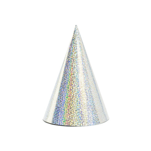 Ezüst holografikus partysapka 16 cm – 6 darabos készlet