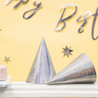 Srebrne holografske zabavne kapice 16 cm – komplet 6 kosov