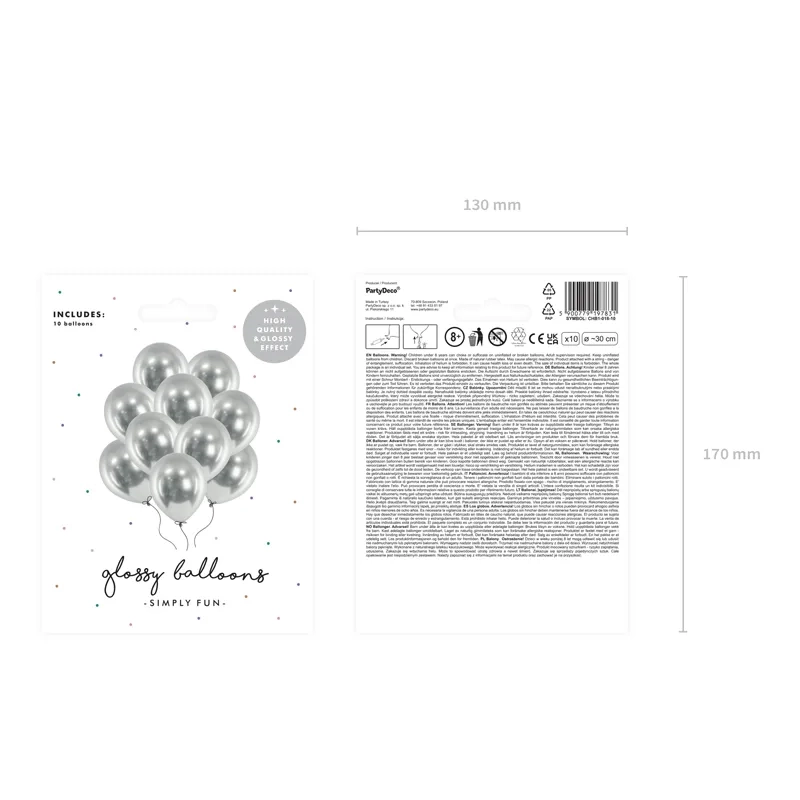 Baloane argintii lucioase 30 cm – set 10 bucăți pentru petrecere