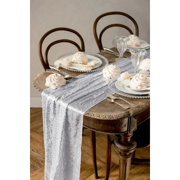 Ezüst flitteres asztali futó 30x500 cm – fényes dekoráció