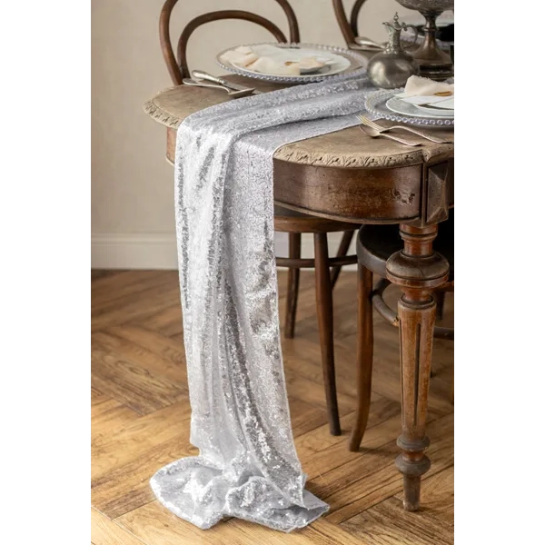Ezüst flitteres asztali futó 30x500 cm – fényes dekoráció