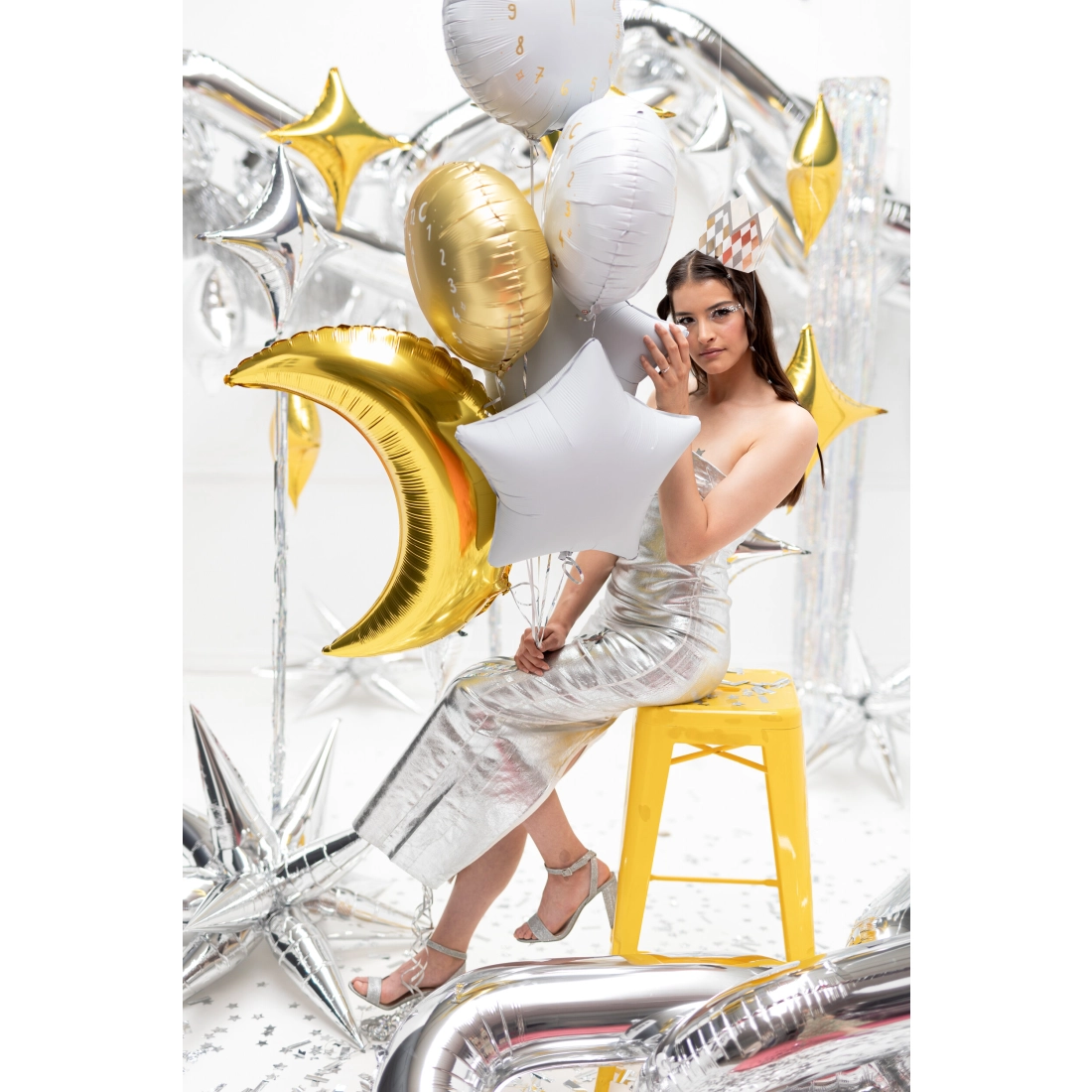 Srebrni folijski balon 4-kraka zvezda 45 cm – kovinski dekorativni balon