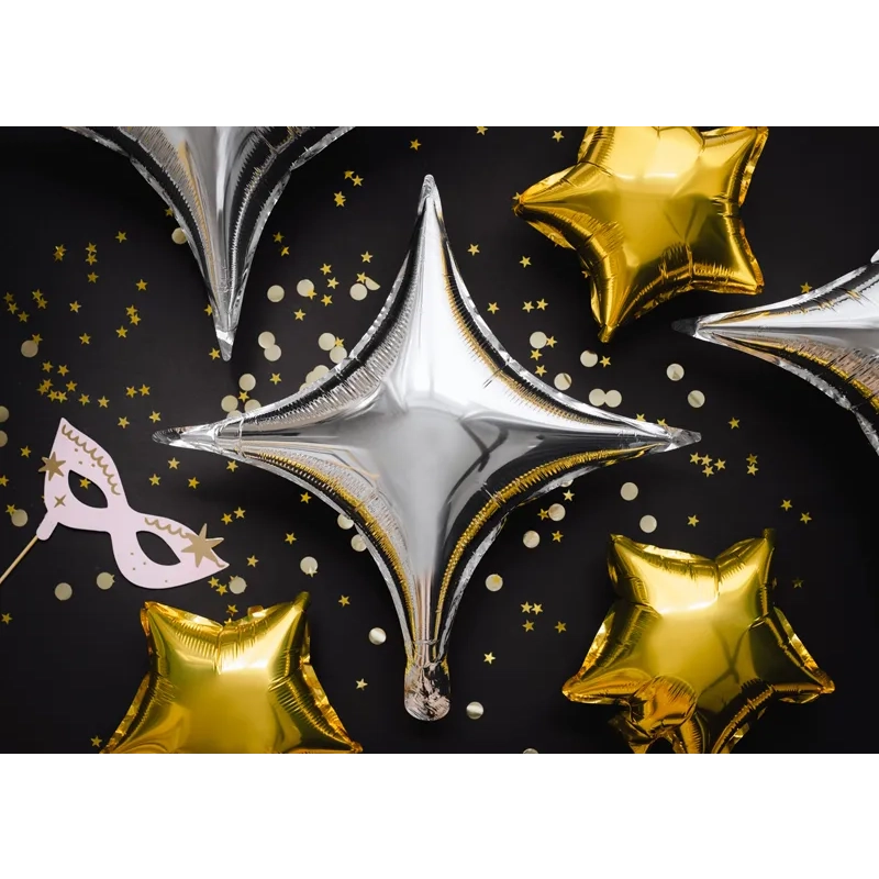 Srebrni folijski balon 4-kraka zvezda 45 cm – kovinski dekorativni balon
