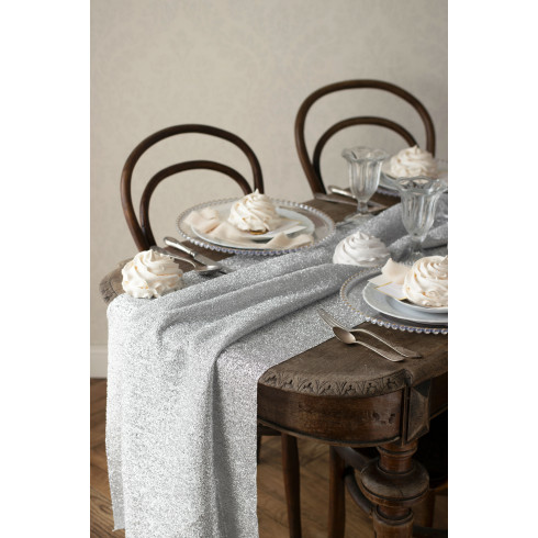 Srebrn kovinski tekač za mizo 36 cm x 3 m – dekorativen