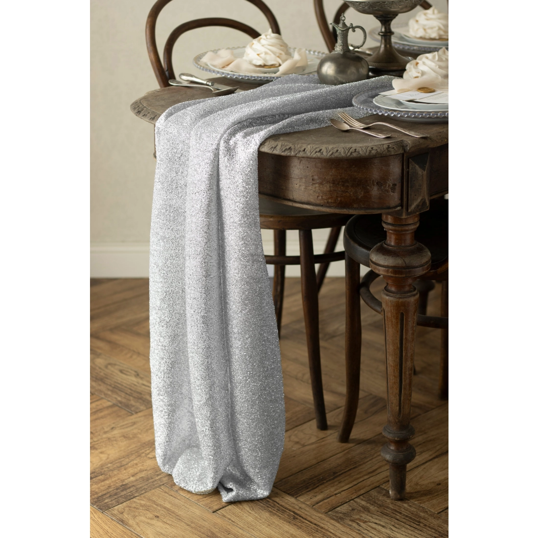 Ezüst metál asztali futó 36 cm x 3 m – dekoratív