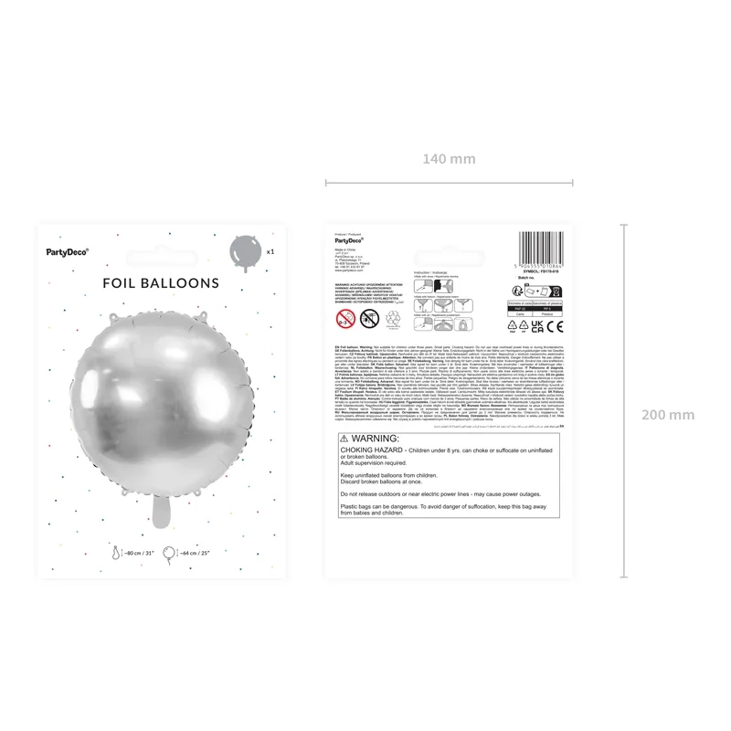 Srebrni okrogli folija balon zrcalni 80 cm za helij in zrak