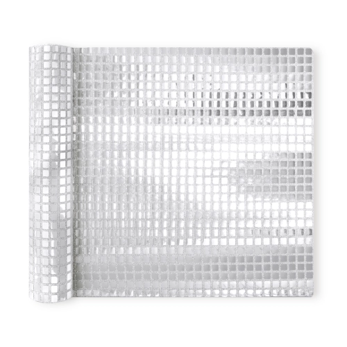 Stříbrný čtvercový flitrový ubrus na stůl 275 x 28 cm