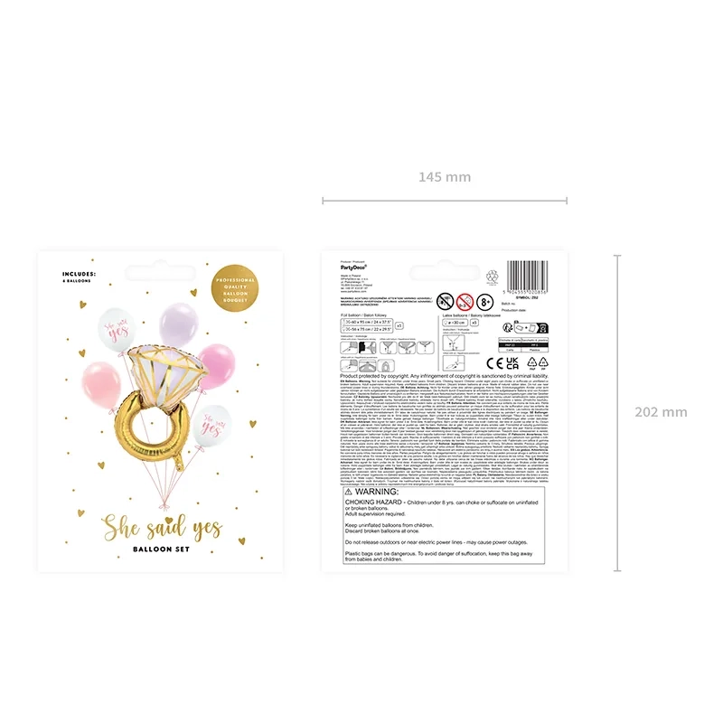 Set de baloane pentru nuntă She Said Yes cu inel, 6 buc.