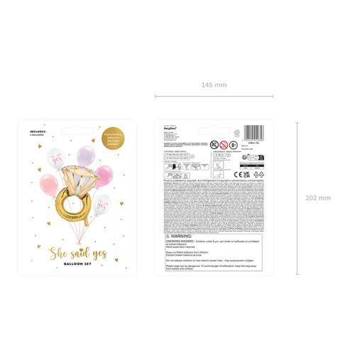 Vjenčani set balona She Said Yes s prstenom, 6 kom.