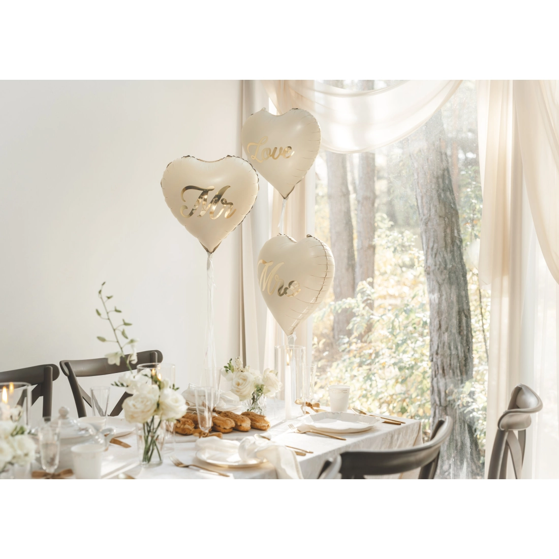 Svadobné fóliové balóniky srdce MR a MRS, béžovo-zlaté 45 cm, 2 ks