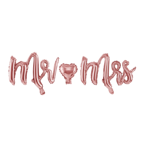 Mr & Mrs rózsaarany fólia esküvői lufik, szív alakú szett 69x125 cm